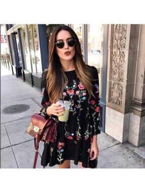 Zara embroidered floral dress, M